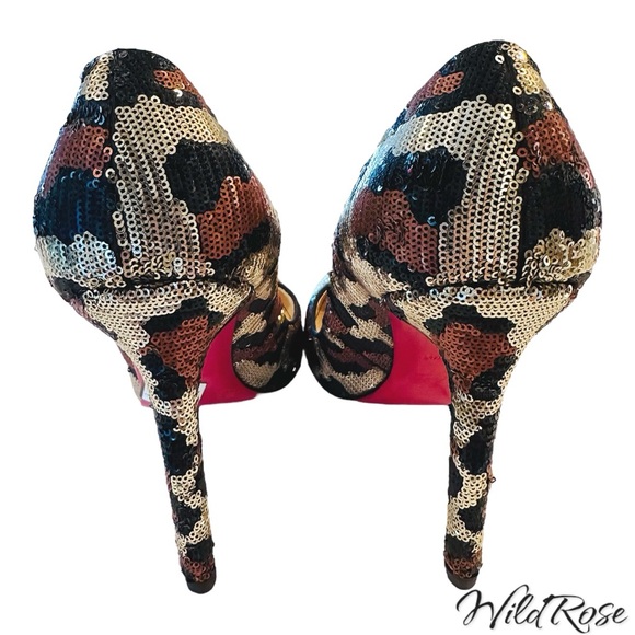 CHRISTIAN LOUBOUTIN BROWN SILVER BLACK LEOPARD PAILLETTES SEQUIN PIGALLE 36.5 - Picture 11 of 16